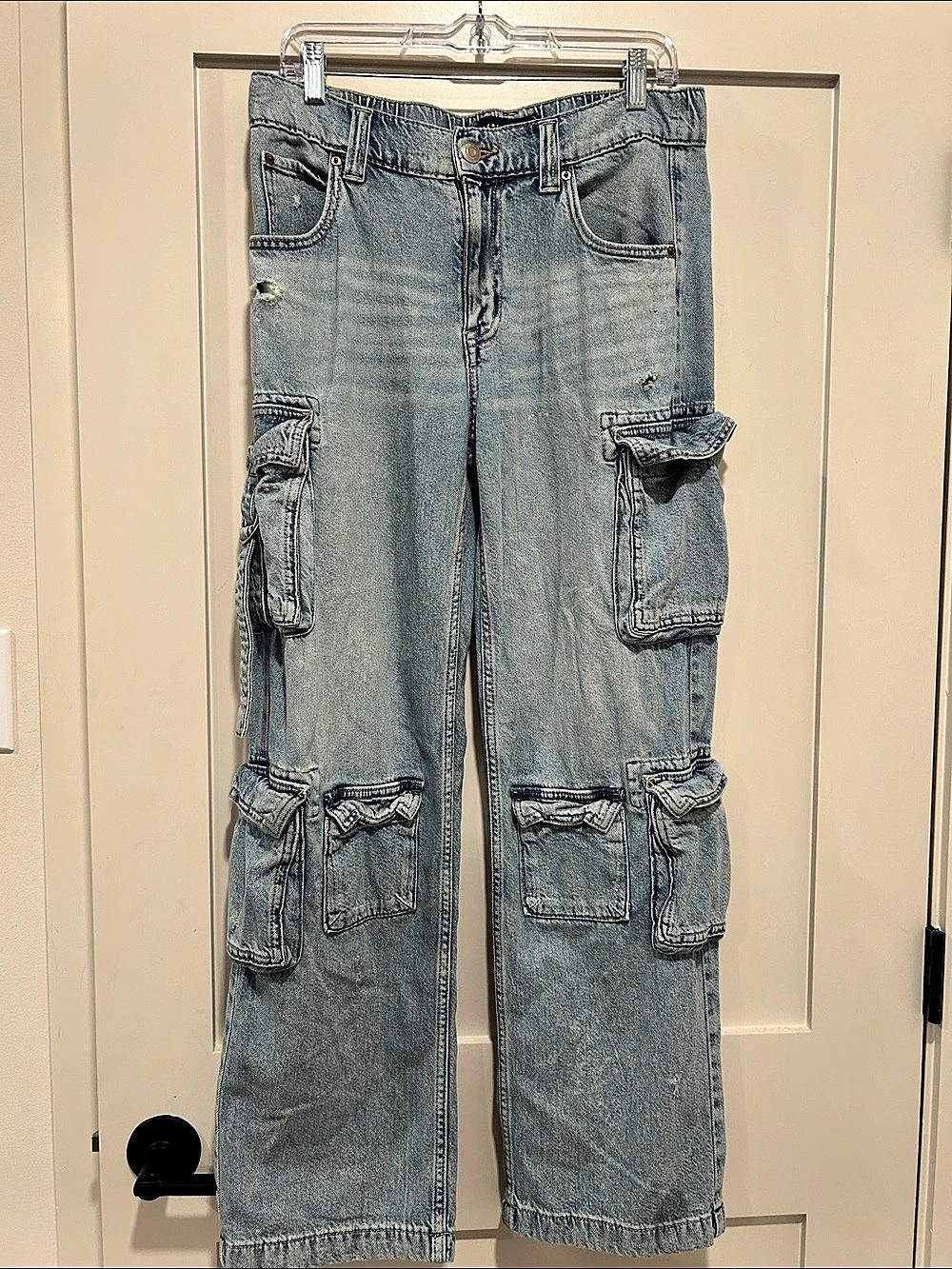 Aeropostale Low Rise Cargo Jeans Light Wash Size Medium